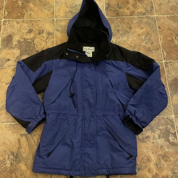 LL Bean Jacket Womens S Reg Blue Black Ski Snowboard Full Zip Outdoor Hooded - Picture 1 of 10